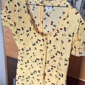 Sunday Best Yellow Dress with Cherry Pattern